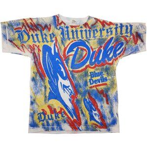 Vintage 1990s Duke University Blue Devils AOP Graffiti Single Stitch T-Shirt Lar